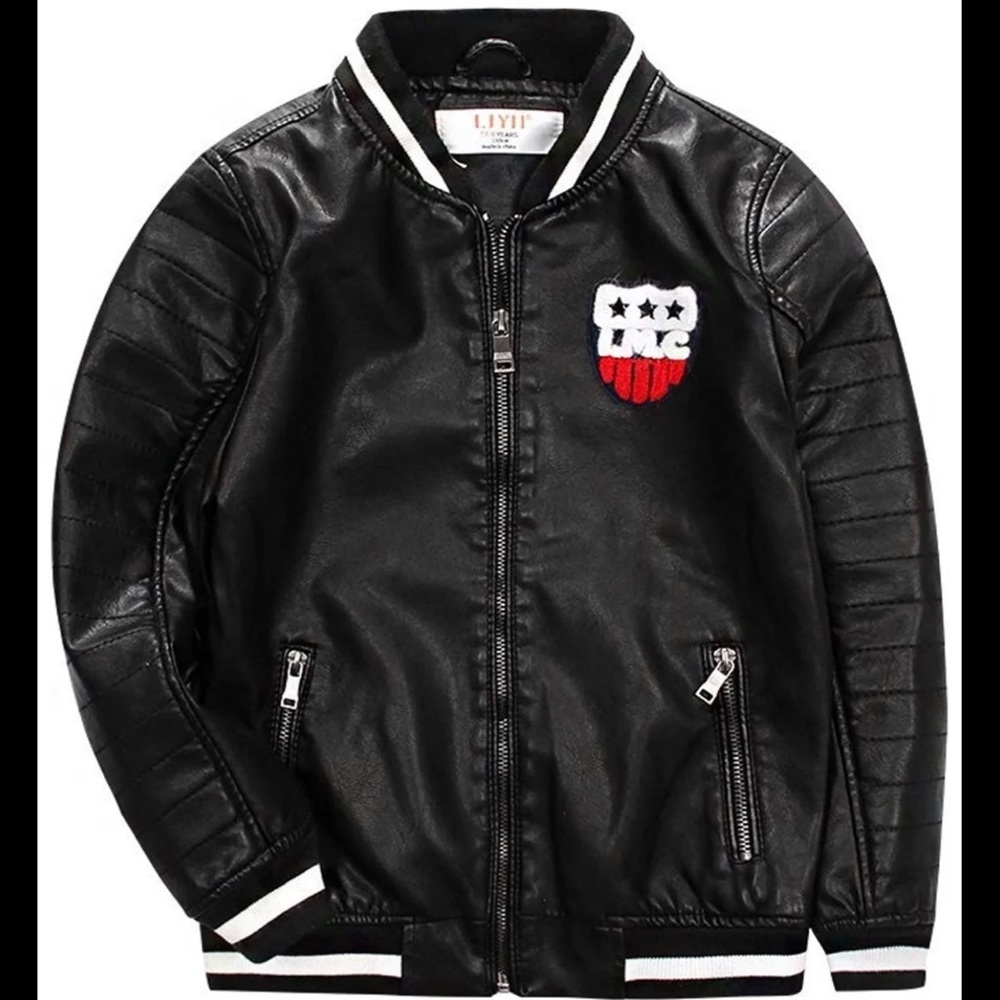Boys Faux Leather Jacket Black Sz 11-12